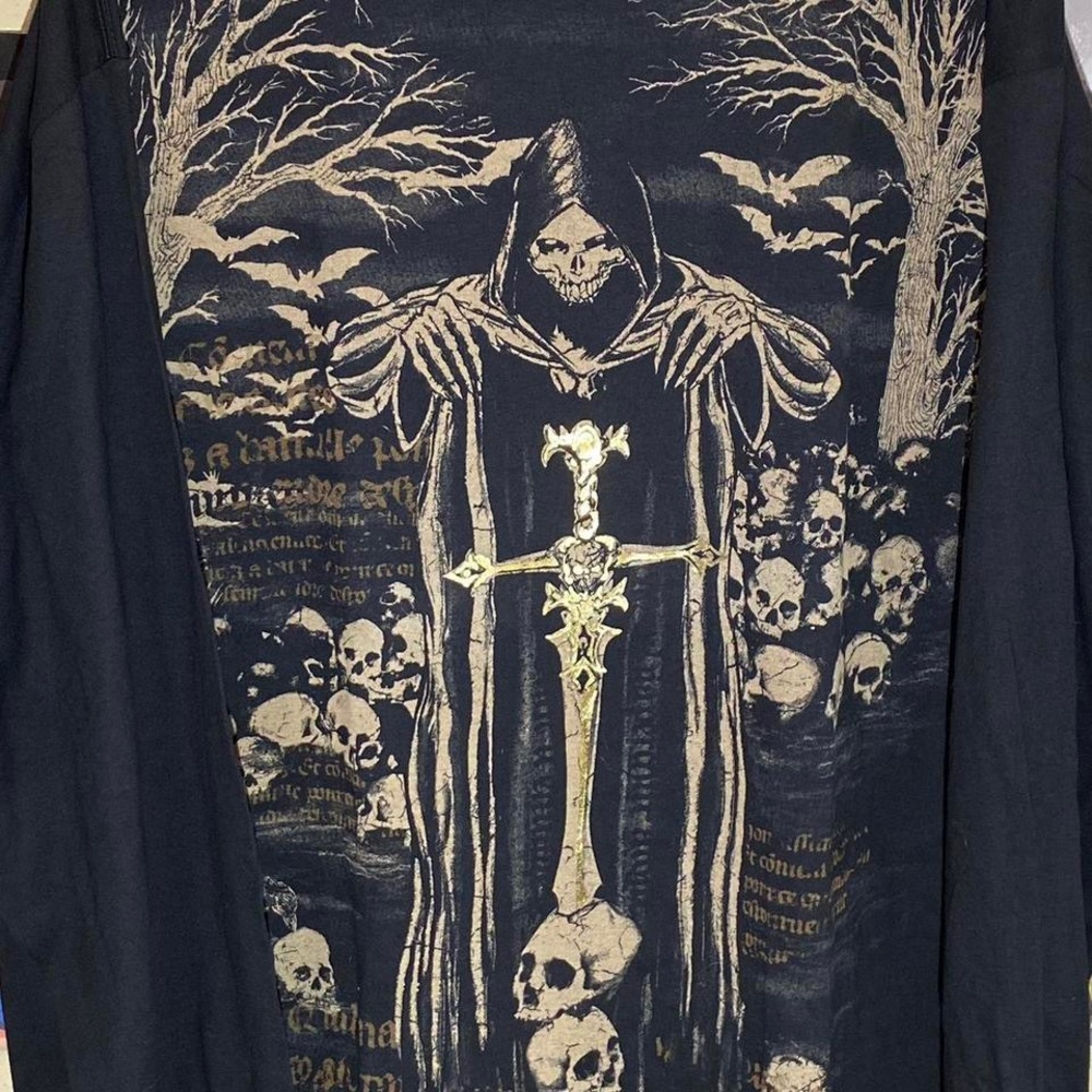 Cyber y2k goth skater grunge emo grim reaper graphic shirt size 2XLRG - Picture 2 of 4